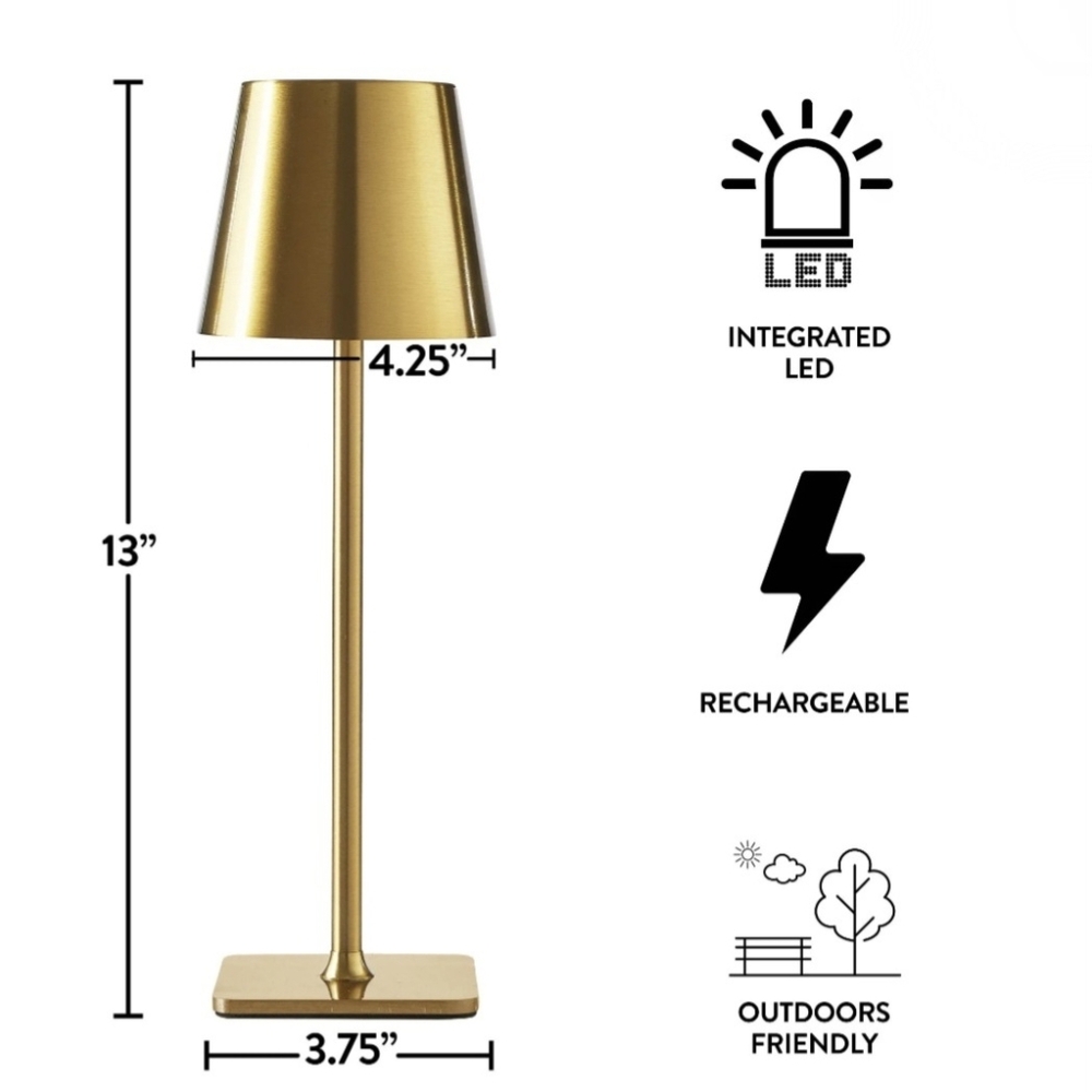 PRICE DROP‼️NWT Gold LED Rechargeable Indoor / Outdoor Cordless Lamp - Picture 2 of 10